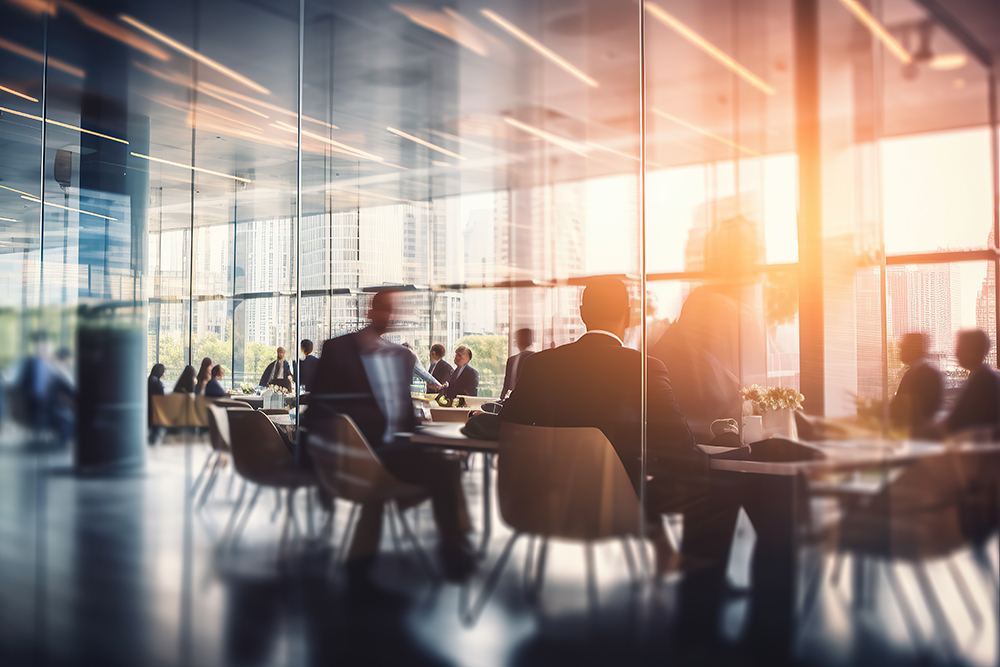 Blurred business people meeting in modern office building conference room